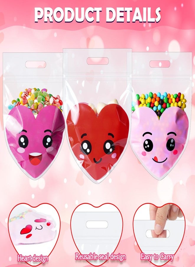 Hallswl 60pcs Valentine's Day Plastic Resealable Gift Bag,Red Pink Heart Candy Goodie Treat Bags with Handles for Kids Party Favor Supplies Classroom Gift Exchange Prizes,9X6inch - Image 3